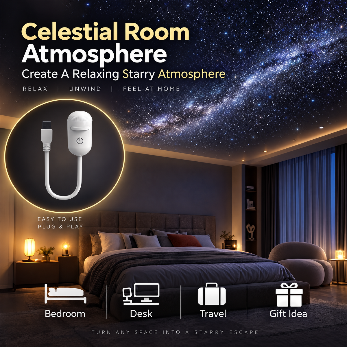 2-in-1 Galaxy Projector Night Light
